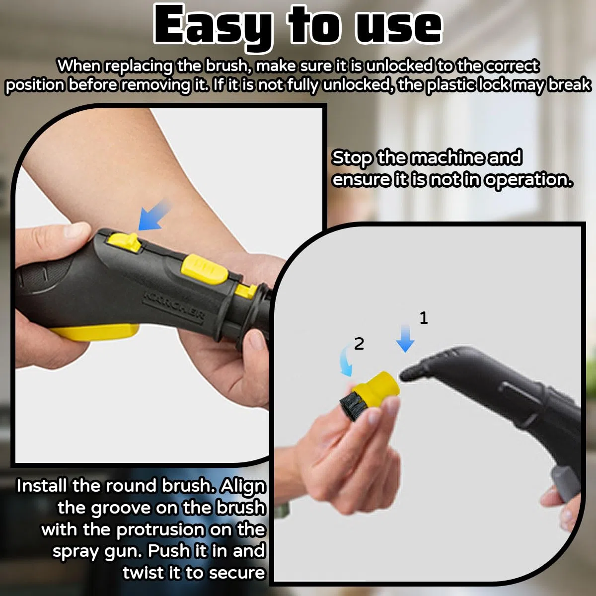 Juego de Accesorios 12 Piezas Para Limpiadoras a Vapor Karcher Easyfix Sc1 Sc2 Sc3 Sc4 Sc5 Ctk10, Incluye 8 Cepillos Redondos y 4 Cepillos Planos