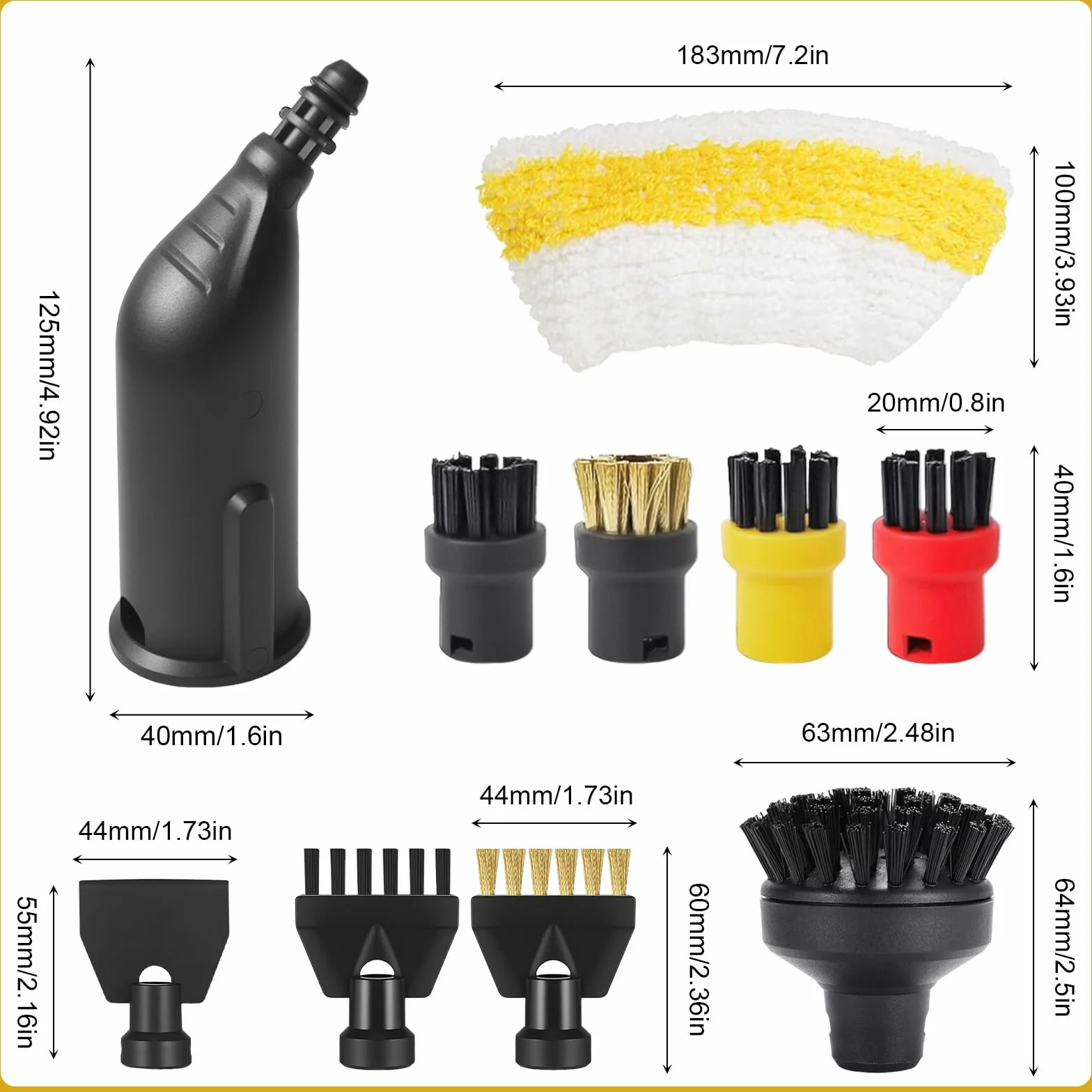 16 unidades de accesorios de limpieza a vapor para Kärcher SC1 SC2 SC3 SC4 SC5, boquilla alargada, cepillo para hendiduras, cepillo redondo, rascador, junta, paños de microfibra