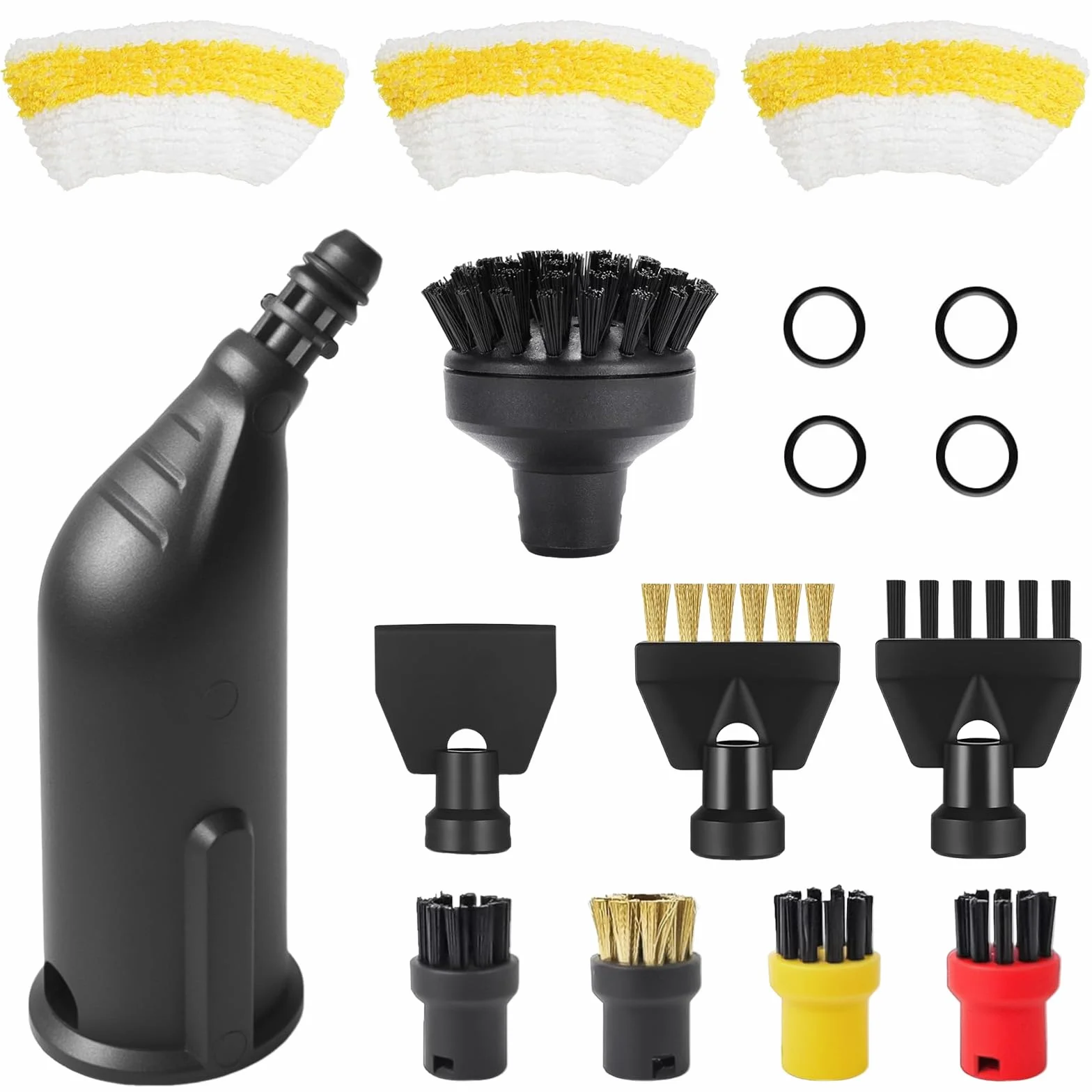 16 unidades de accesorios de limpieza a vapor para Kärcher SC1 SC2 SC3 SC4 SC5, boquilla alargada, cepillo para hendiduras, cepillo redondo, rascador, junta, paños de microfibra