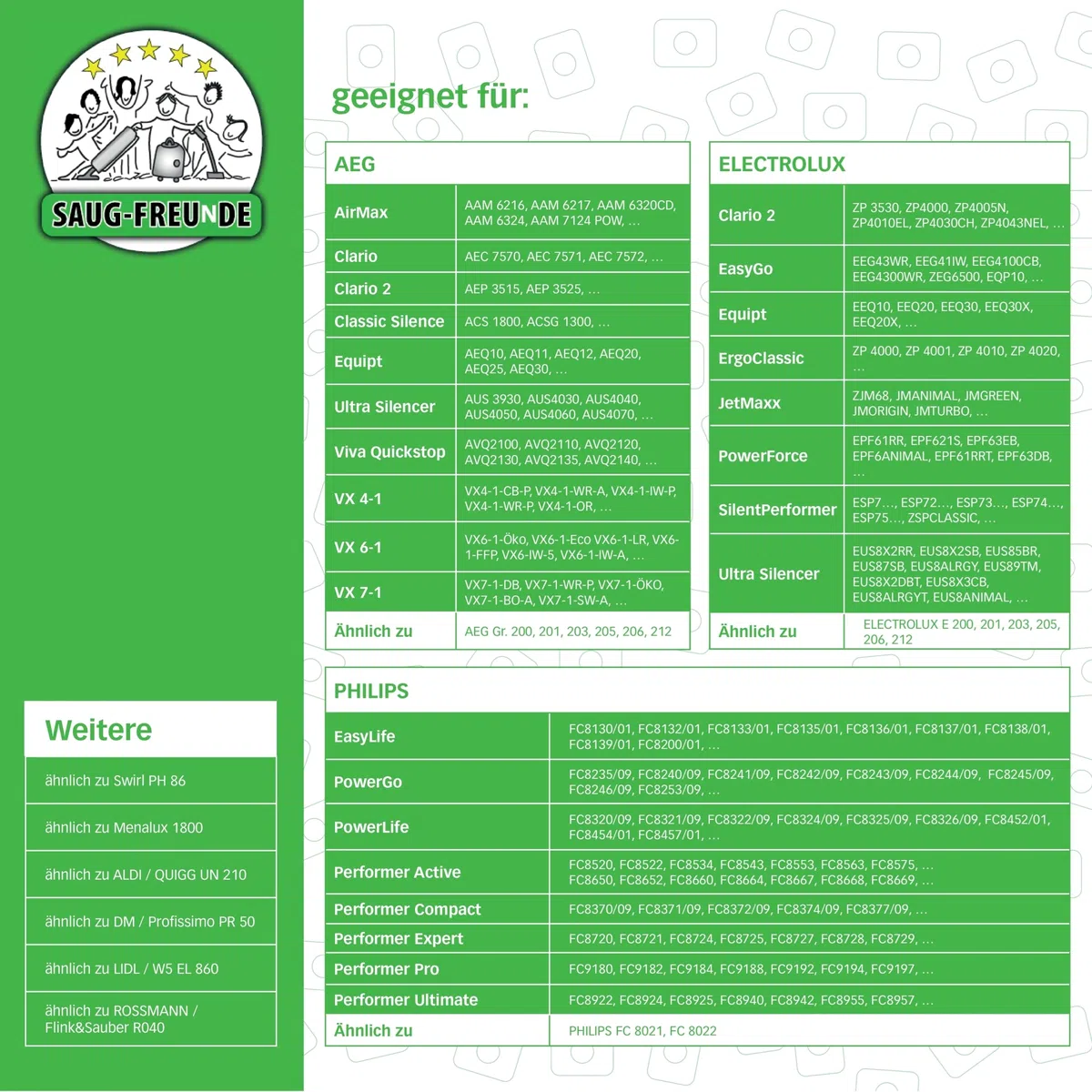 SAUG-FREUnDE I 20 bolsas para aspiradora AEG VX 4 serie VX4-1-CB-P, VX4-1-GM-T, VX4-1-WR-A, VX4-1-PM-P, VX4-1-IW-P, VX4-1-WR-P, VX4-1-EB, VX4-1-OR